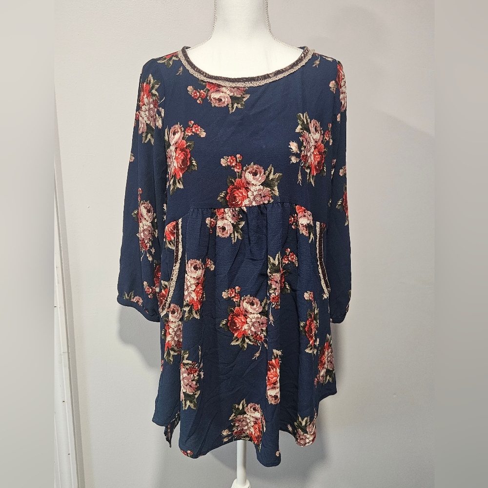Anthropologie Uncle Frank Navy Floral Boho Chic Mini Dress Womens Size Small
